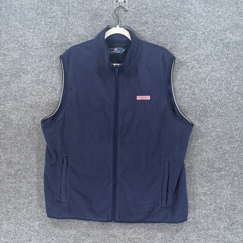 Vineyard Vines Fleece Vest Mens XL Blue Full Zip Logo Preppy Layering Sleeveless